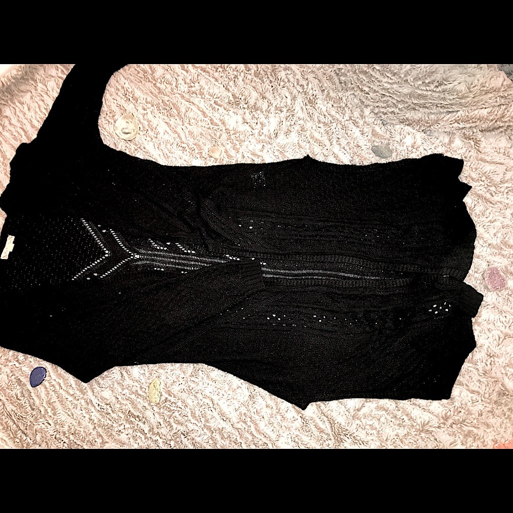 Black Lace/Knitted Long Cardigan